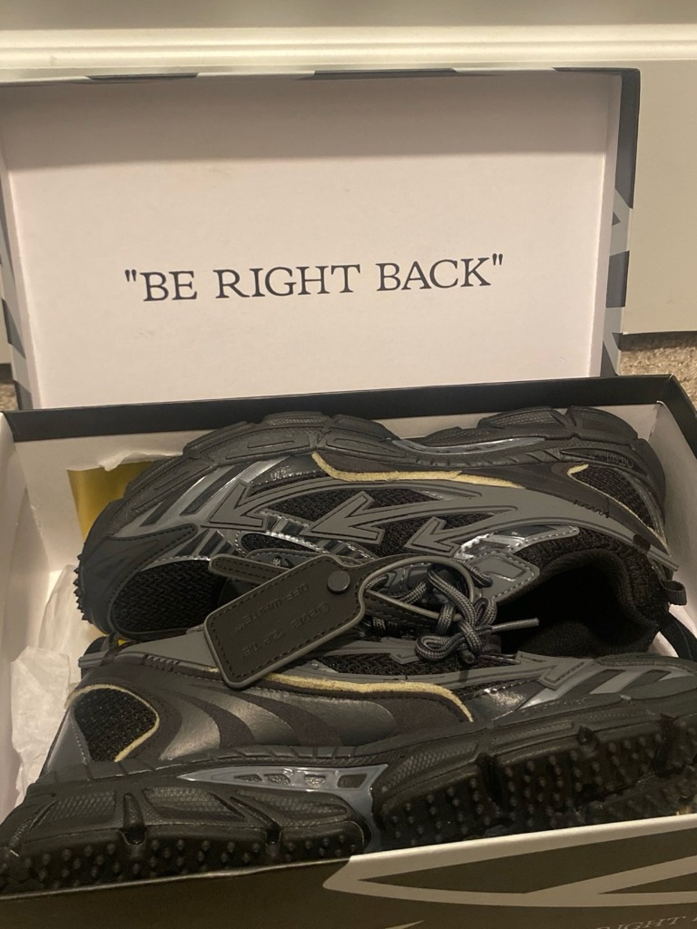 Off-White Men's Black and Gray Athletic Sneakers with Subtle Cream Accent